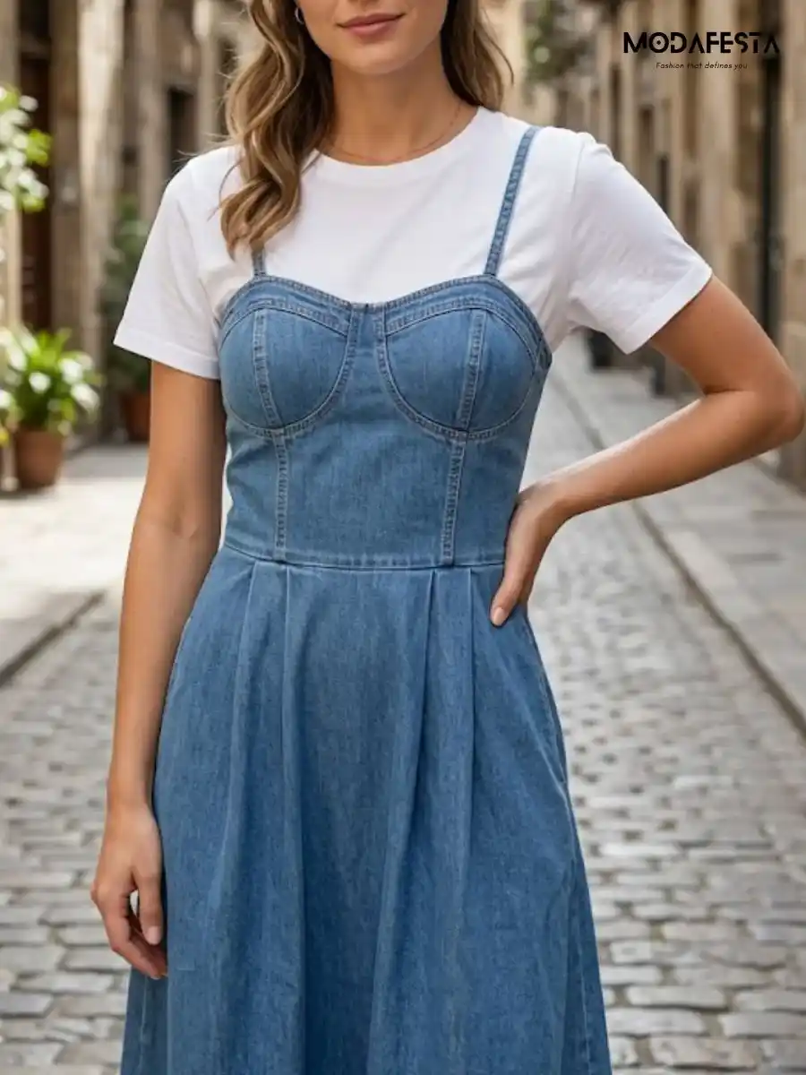ModaFesta -elegant-denim-bustier-mini-dress-blue