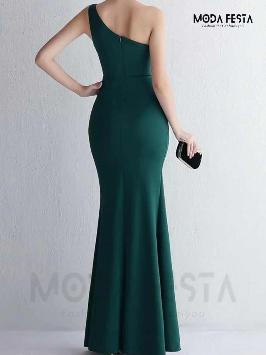 ModaFesta -elegant-one-shoulder-dress-green