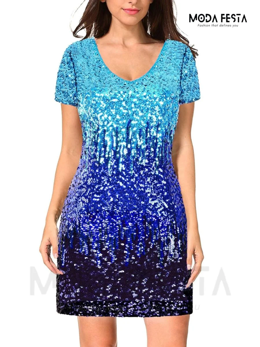 ModaFesta -v-neck-sequin-dress-blue