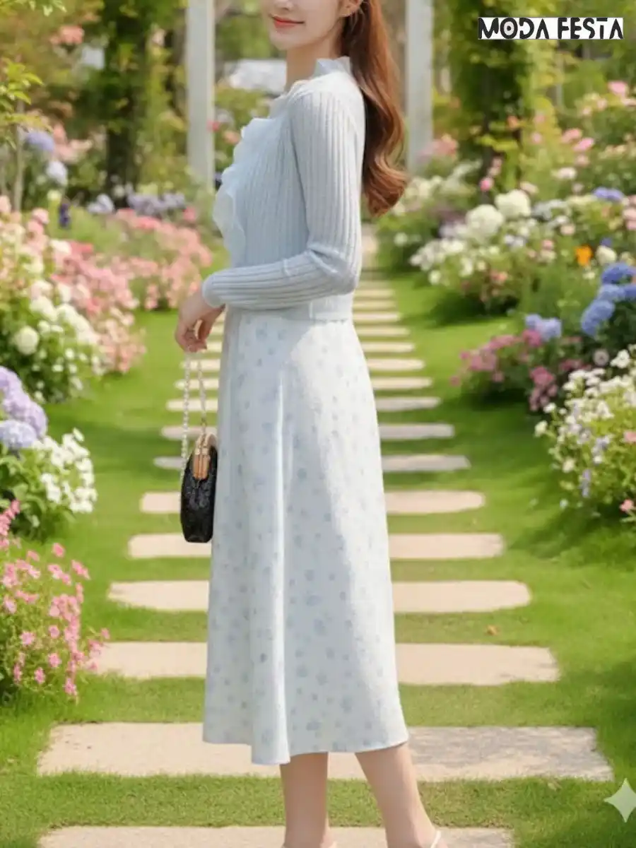 ModaFesta -elegant-floral-print-dress-with-shrug-sky-blue