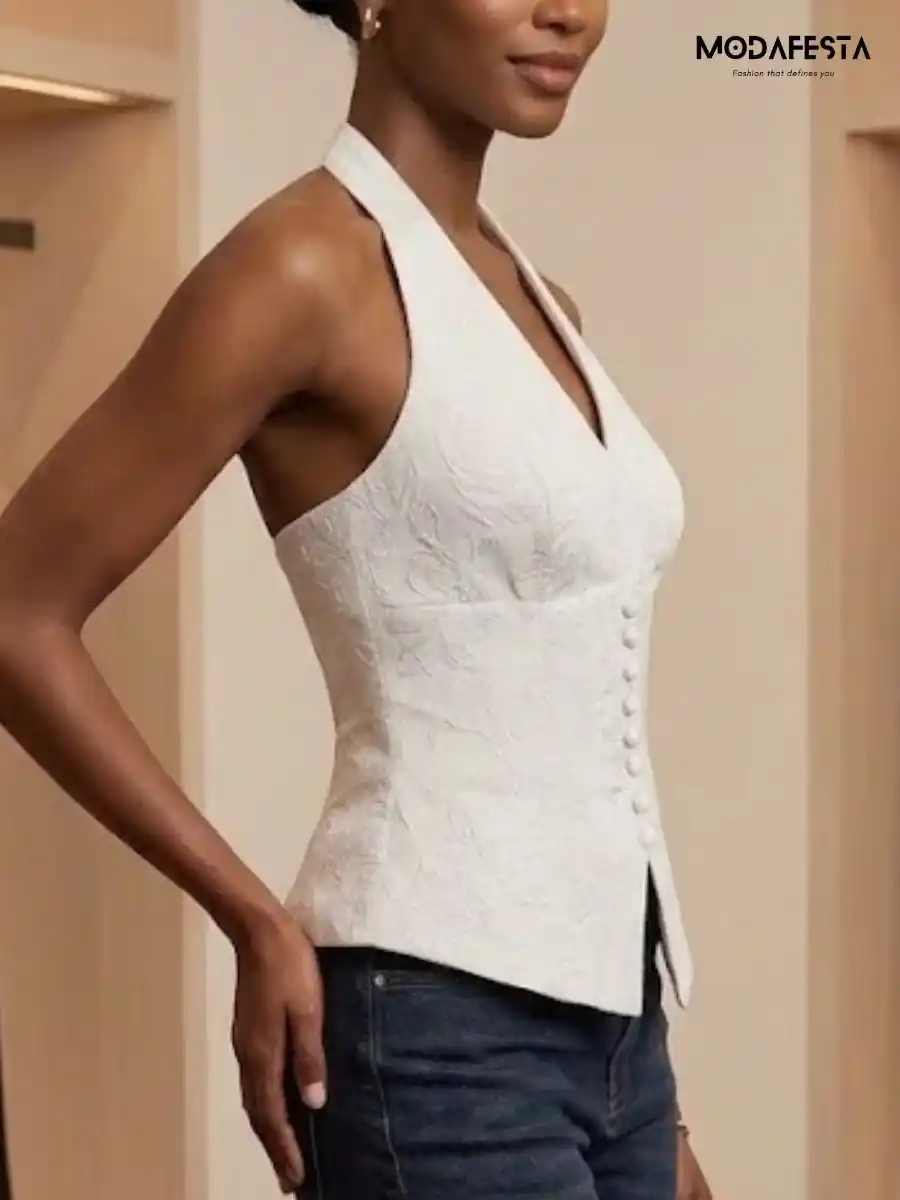 ModaFesta -elegant-self-work-halter-neck-top-white