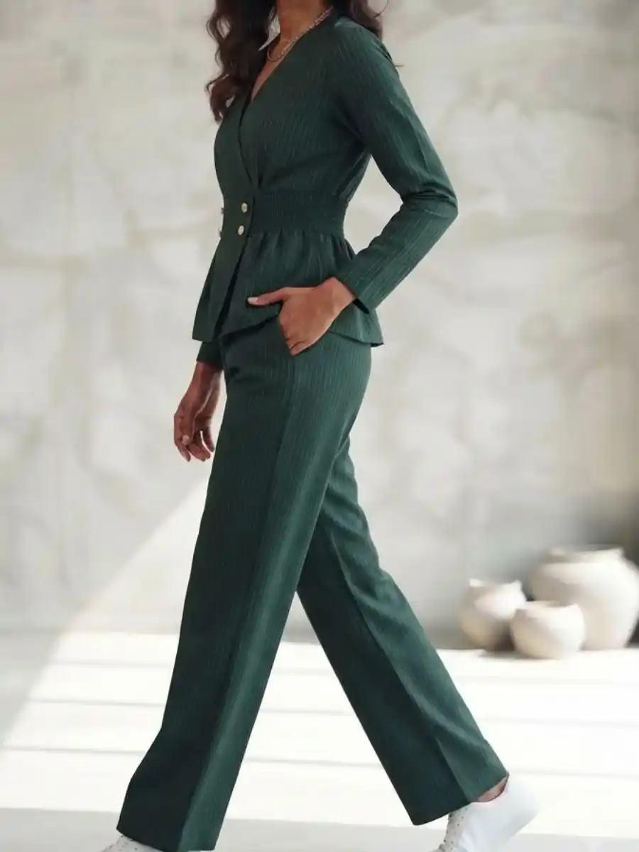 ModaFesta -emerald-pinstripe-peplum-coord-set