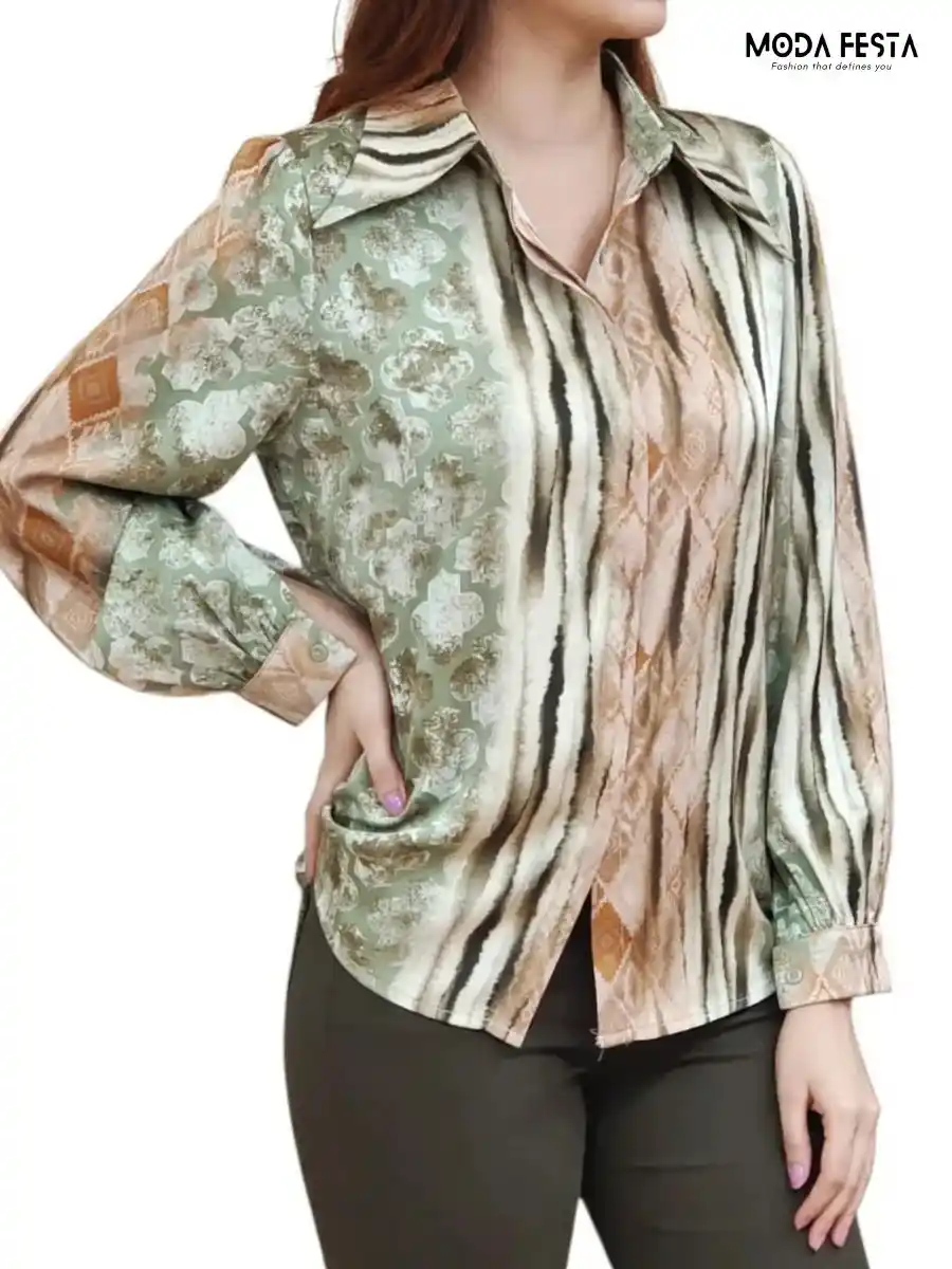 ModaFesta -elegant-printed-style-satin-shirt-green