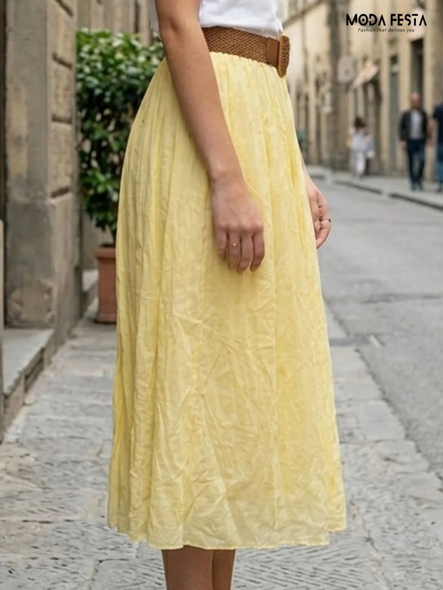 ModaFesta -pleated-yellow-midi-skirt