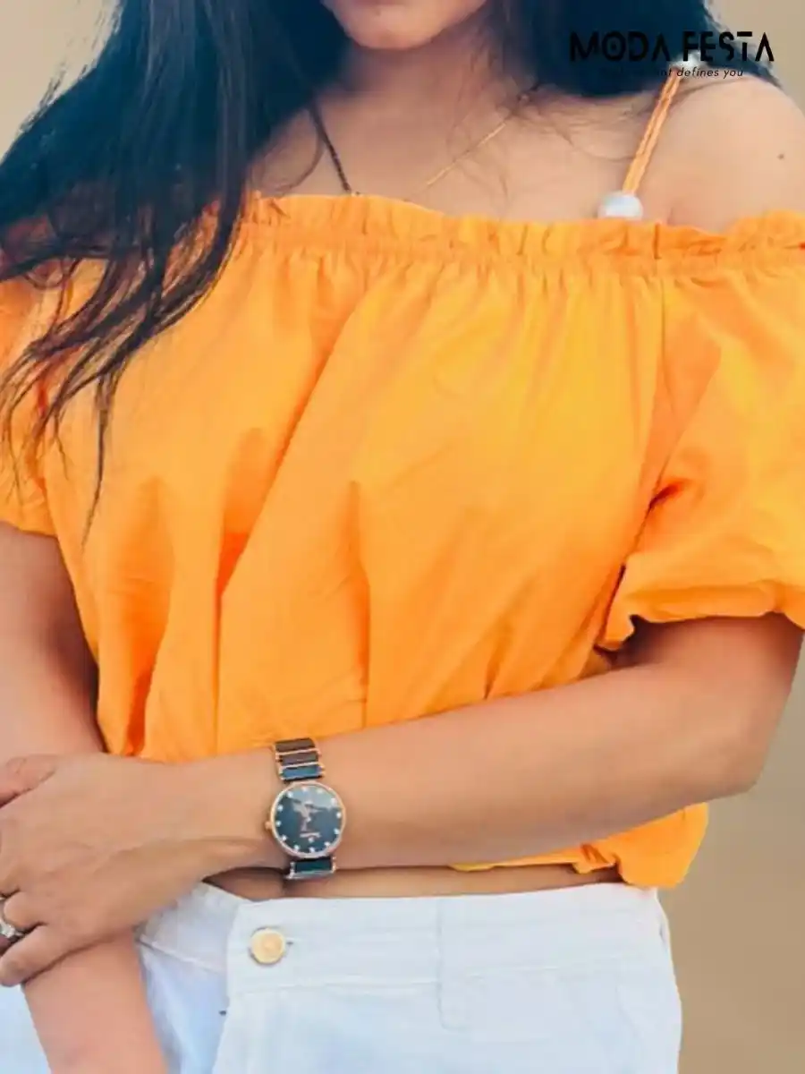 ModaFesta -elegant-off-shoulder-top-with-sleeve-orange