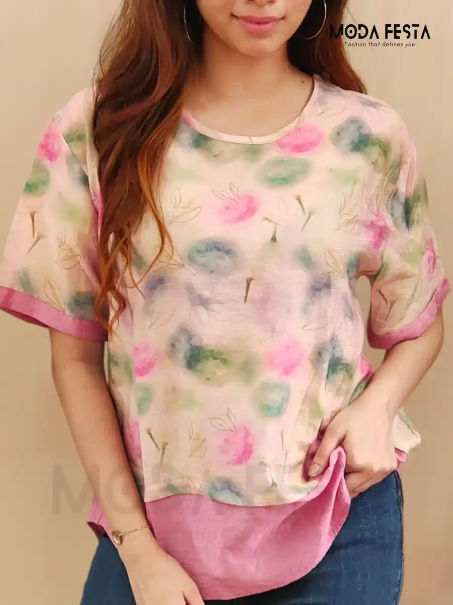 ModaFesta -floeal-printed-top-pink