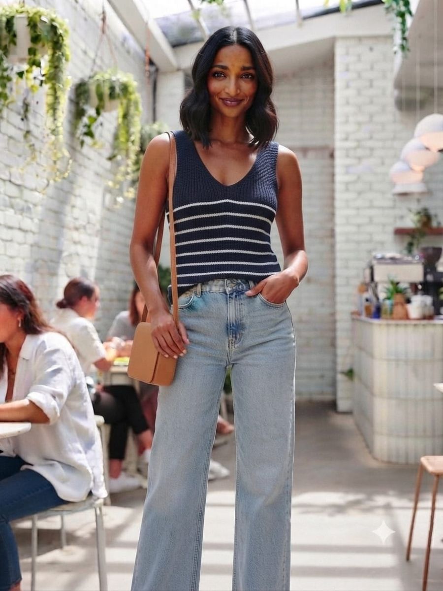 ModaFesta -black-striped-ribbed-knit-twist-back-tank-top
