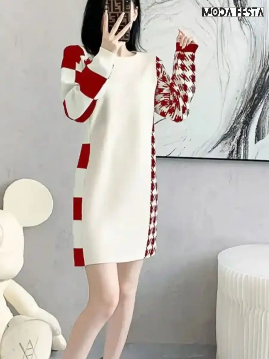 ModaFesta -knit-short-oversized-t-shirt-dress-red