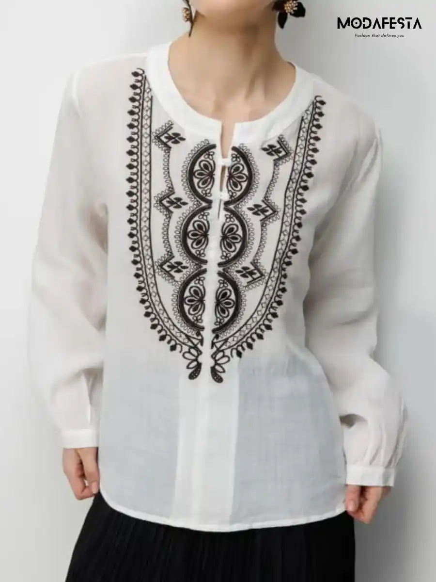 Artisan Embroidered Linen Top