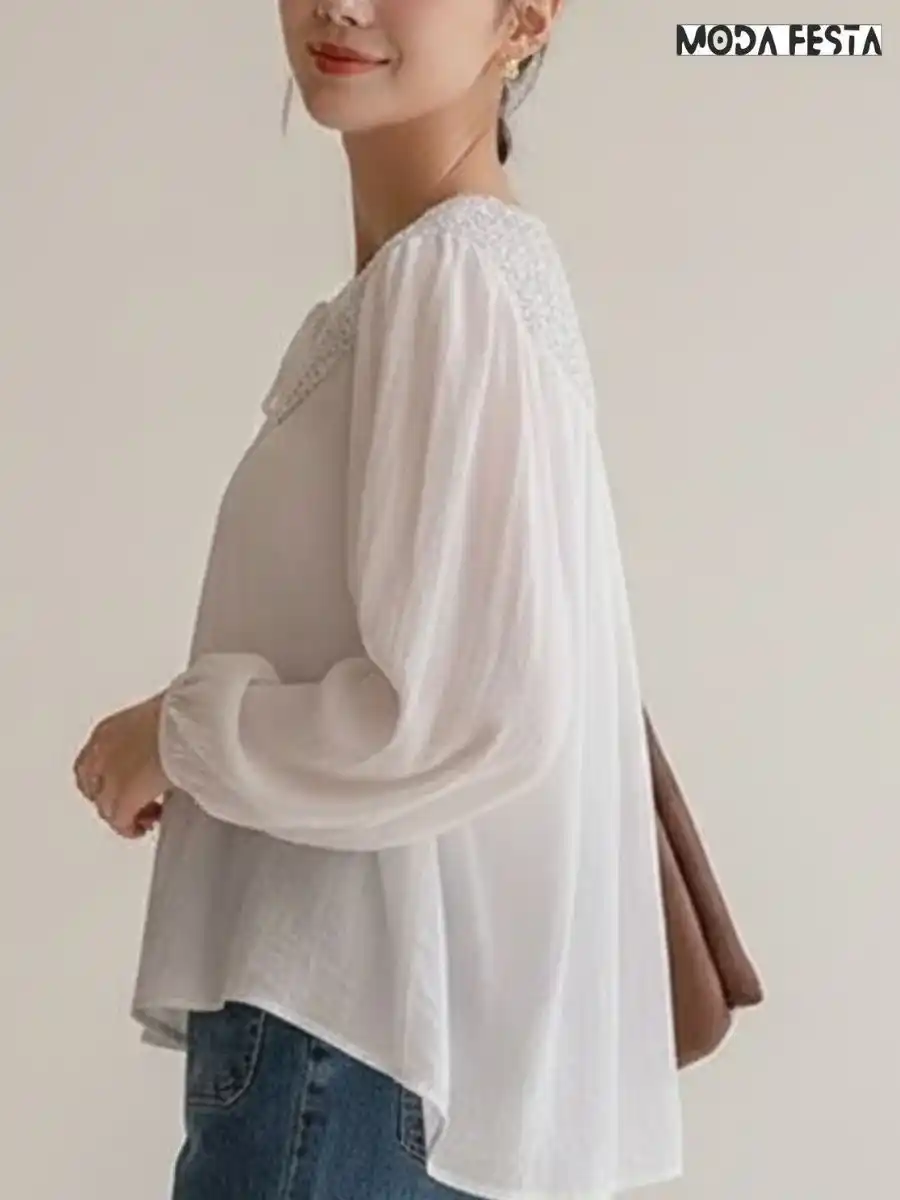 ModaFesta -elegant-lace-and-frill-korean-top-beige