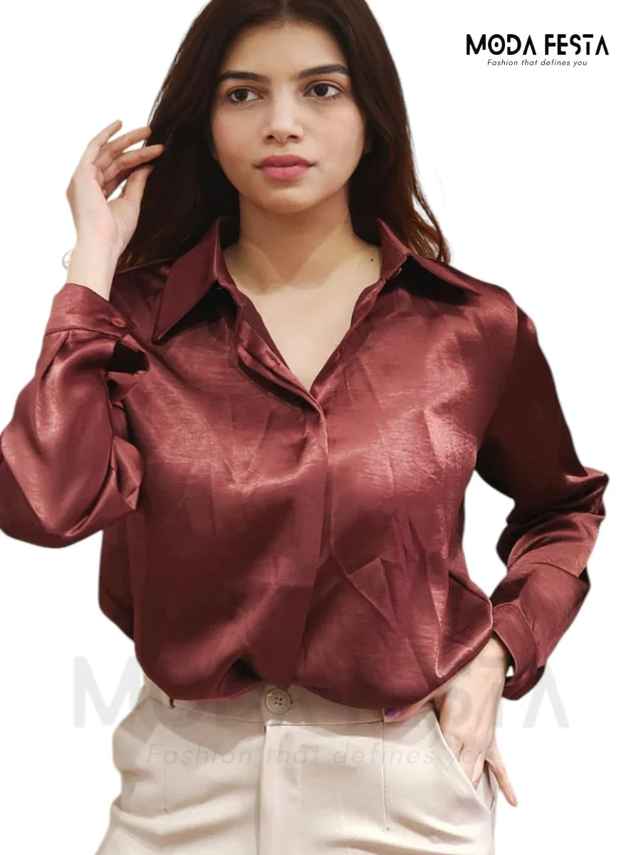 ModaFesta -stylish-plain-satin-shirt-maroon