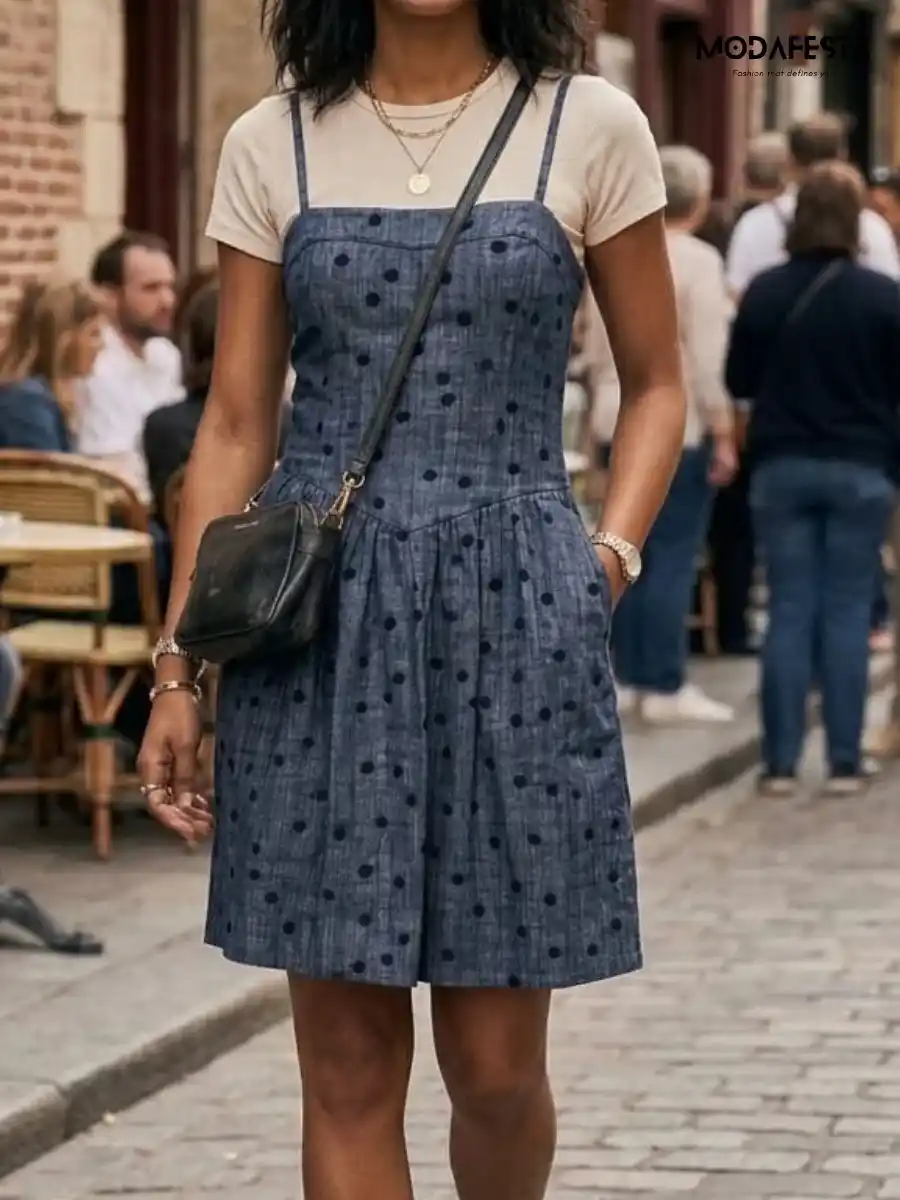ModaFesta -stylish-polka-dot-short-dress-grey