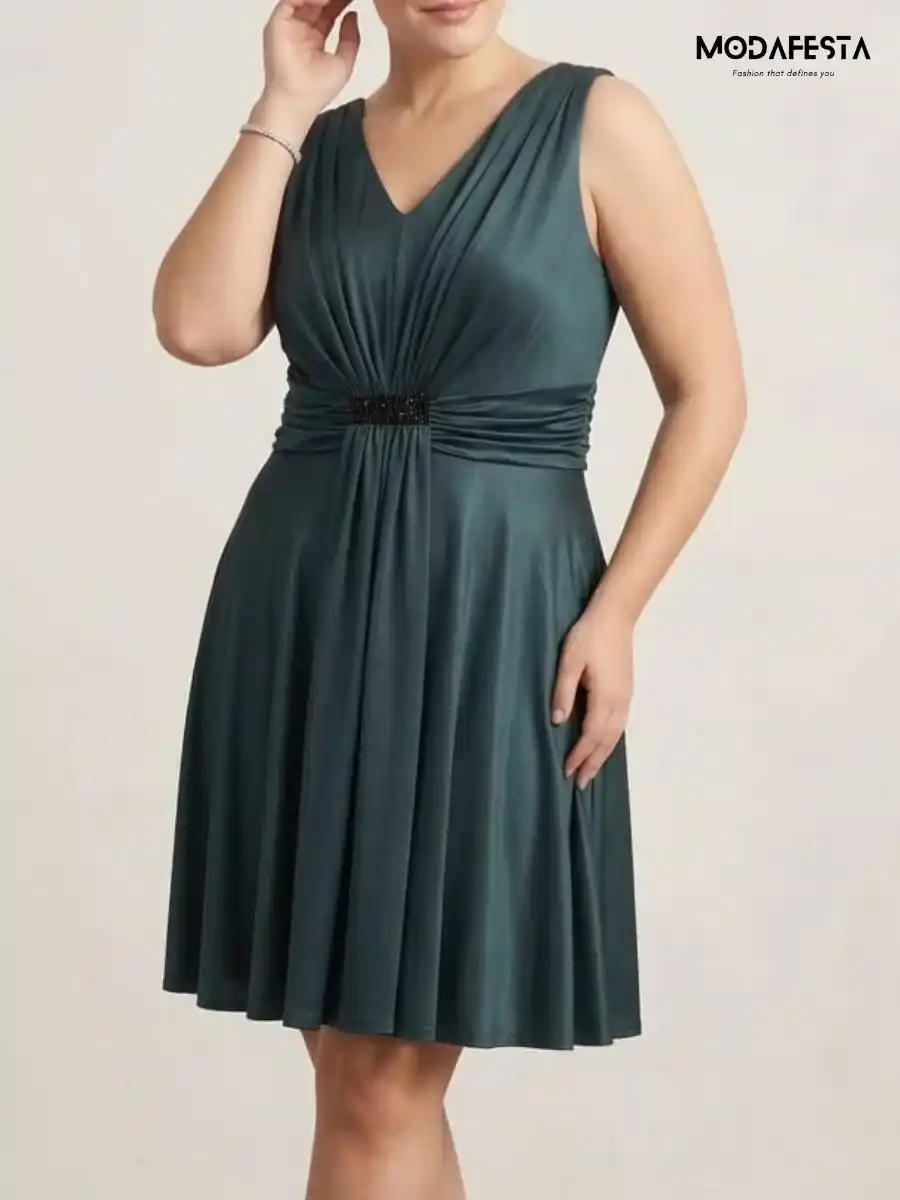 ModaFesta -v-neck-ruched-empire-waist-cocktail-dress-green