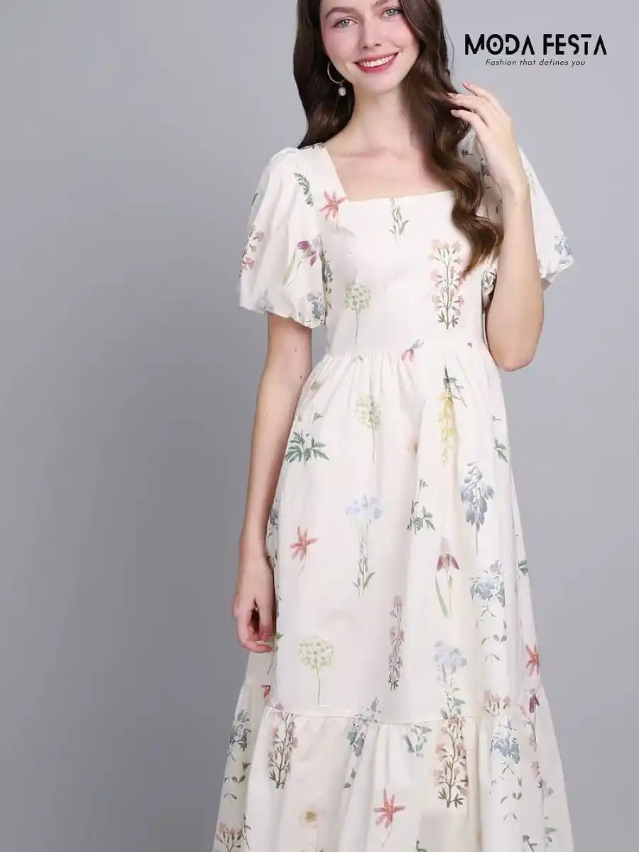 ModaFesta -garden-puffy-sleeves-dress-beige