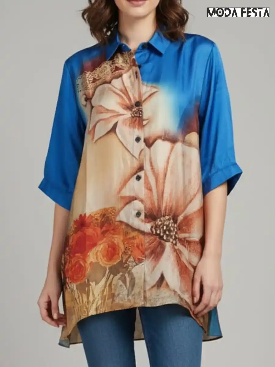 ModaFesta -elegant-chiffon-floral-print-shirt-blue