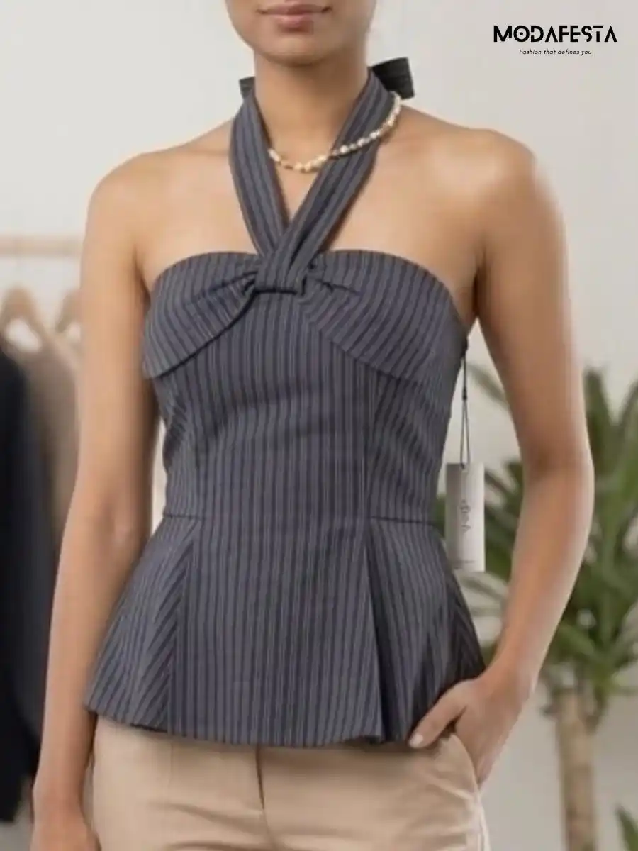 Elegant Stripe Halter Neck Top