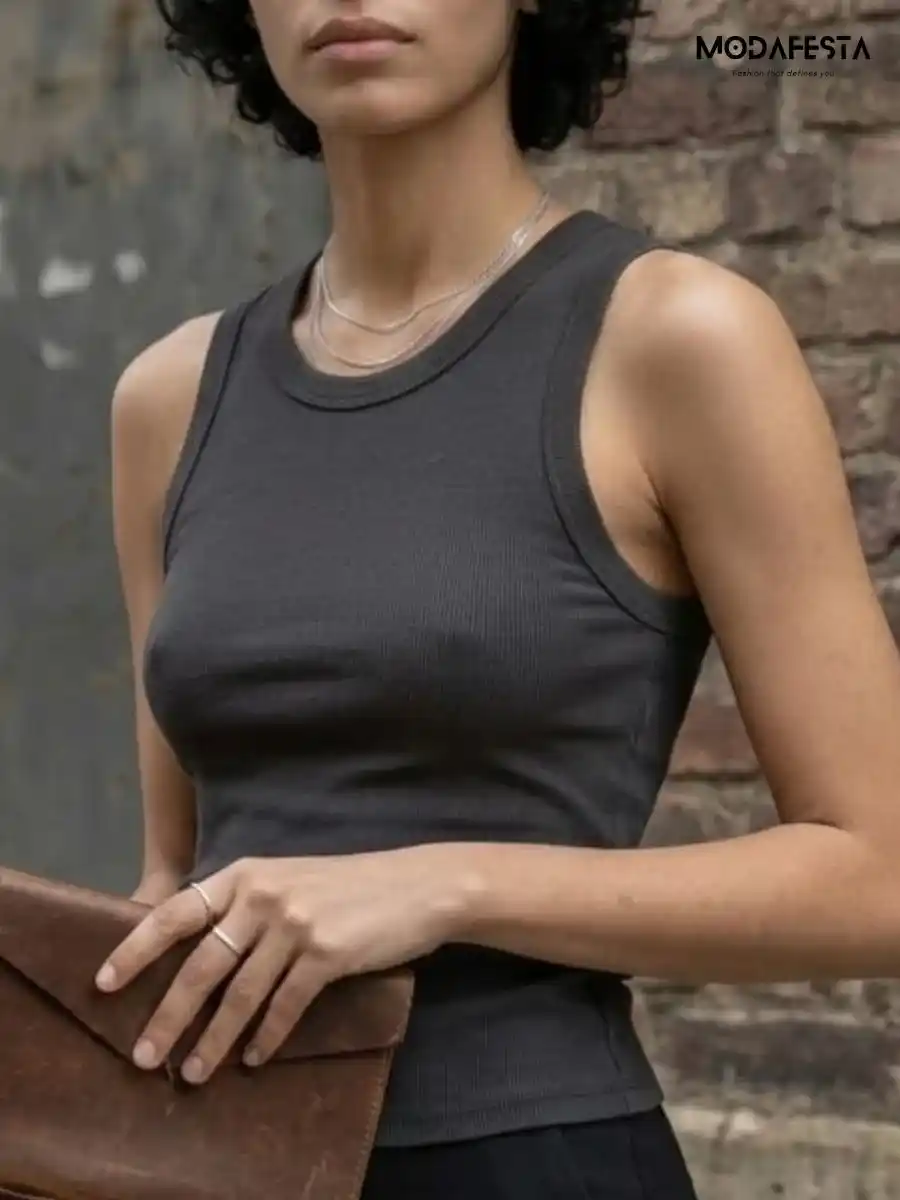 ModaFesta -elegant-black-rib-tank-top
