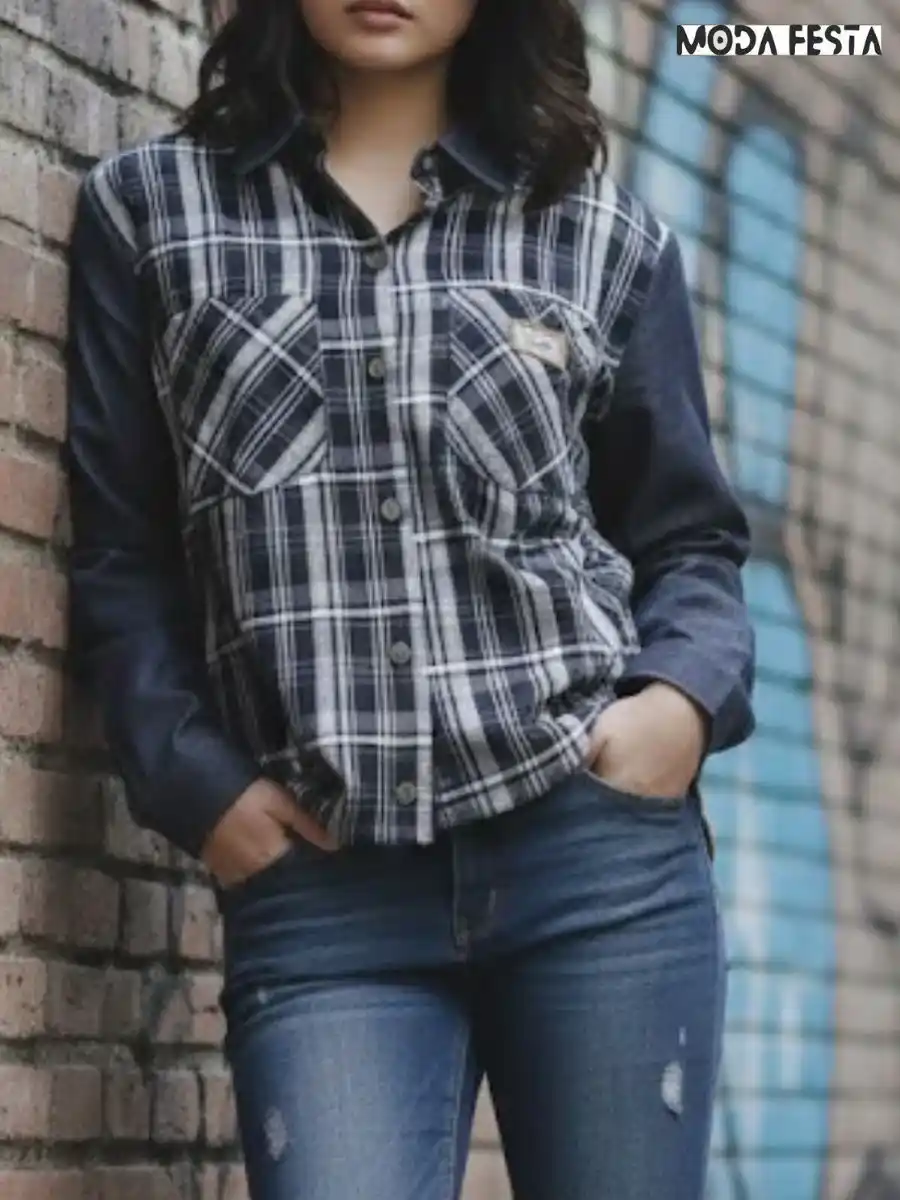 ModaFesta -elegant-flannel-denim-shirt-black