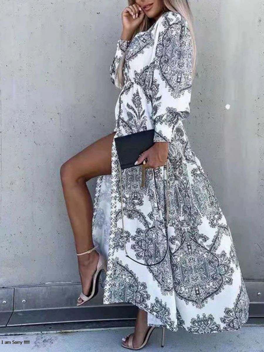 ModaFesta -swiss-printed-high-slit-dress-white