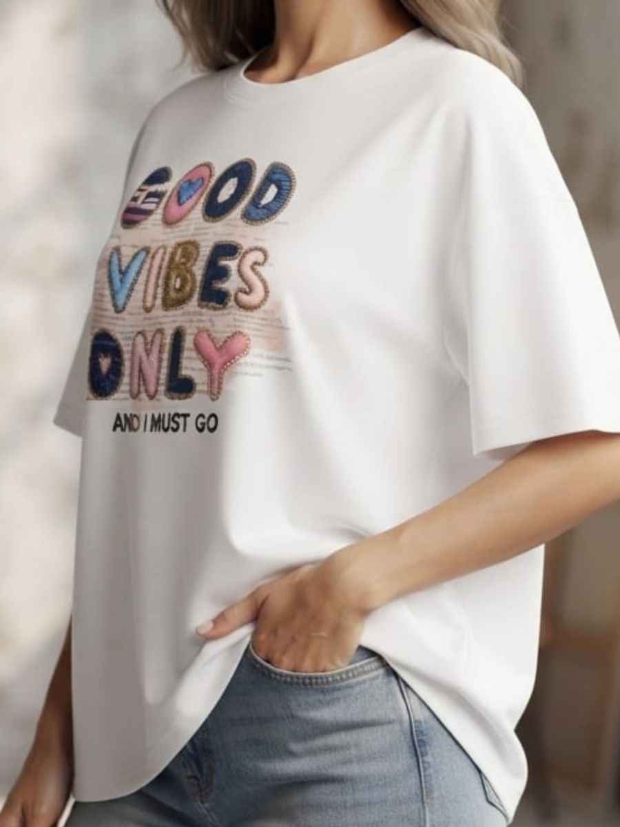 ModaFesta -white-good-vibes-only-oversized-t-shirt