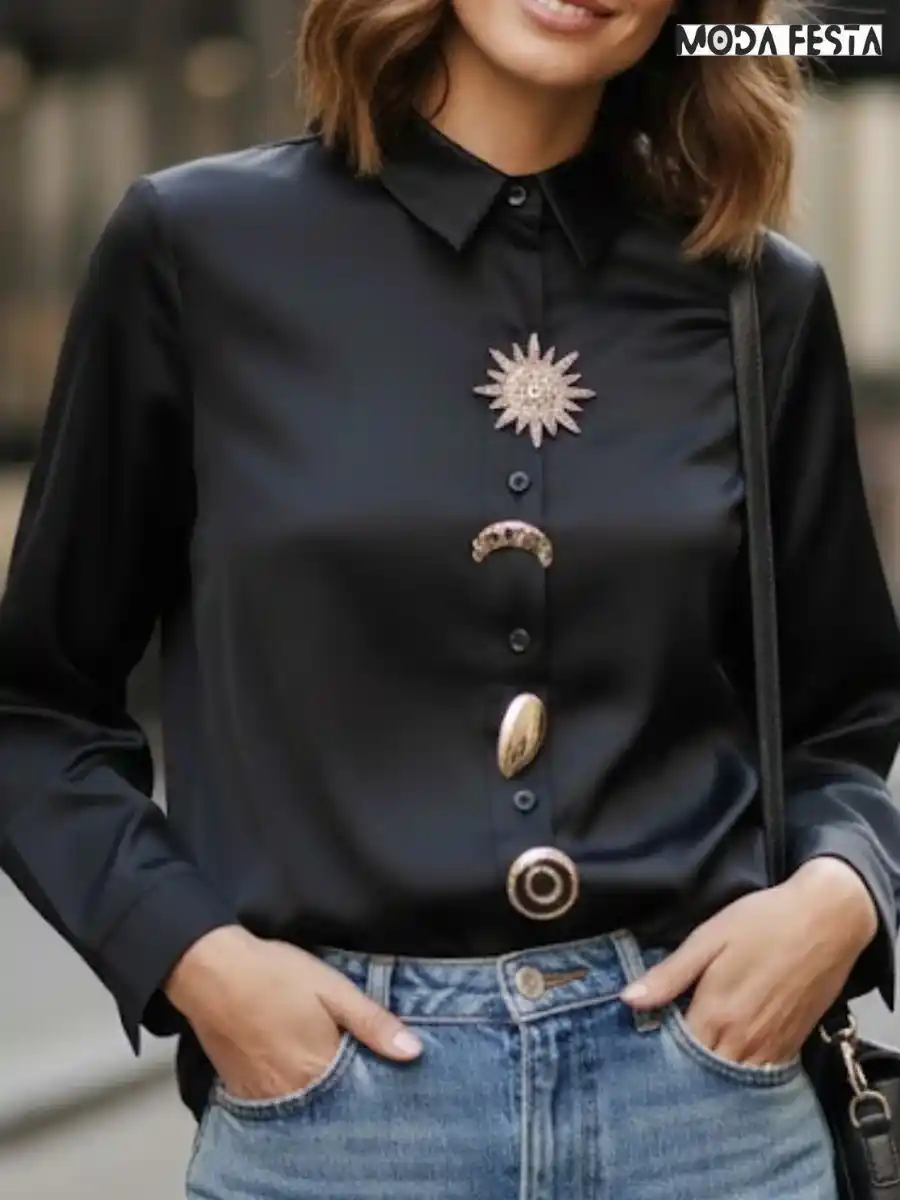 ModaFesta -elegant-satin-shirt-with-style-button-black