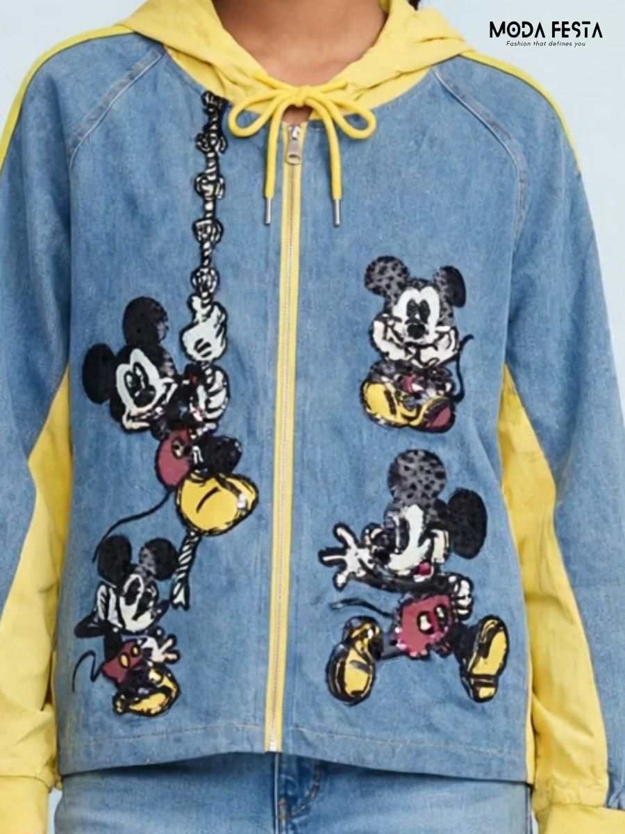 ModaFesta -cartoon-patchwork-hooded-denim-jacket