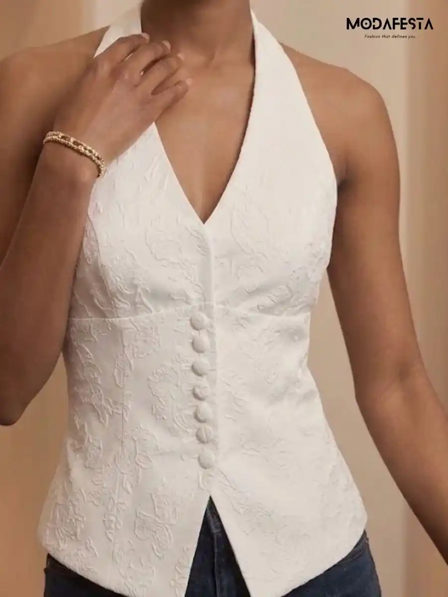 ModaFesta -elegant-self-work-halter-neck-top-white