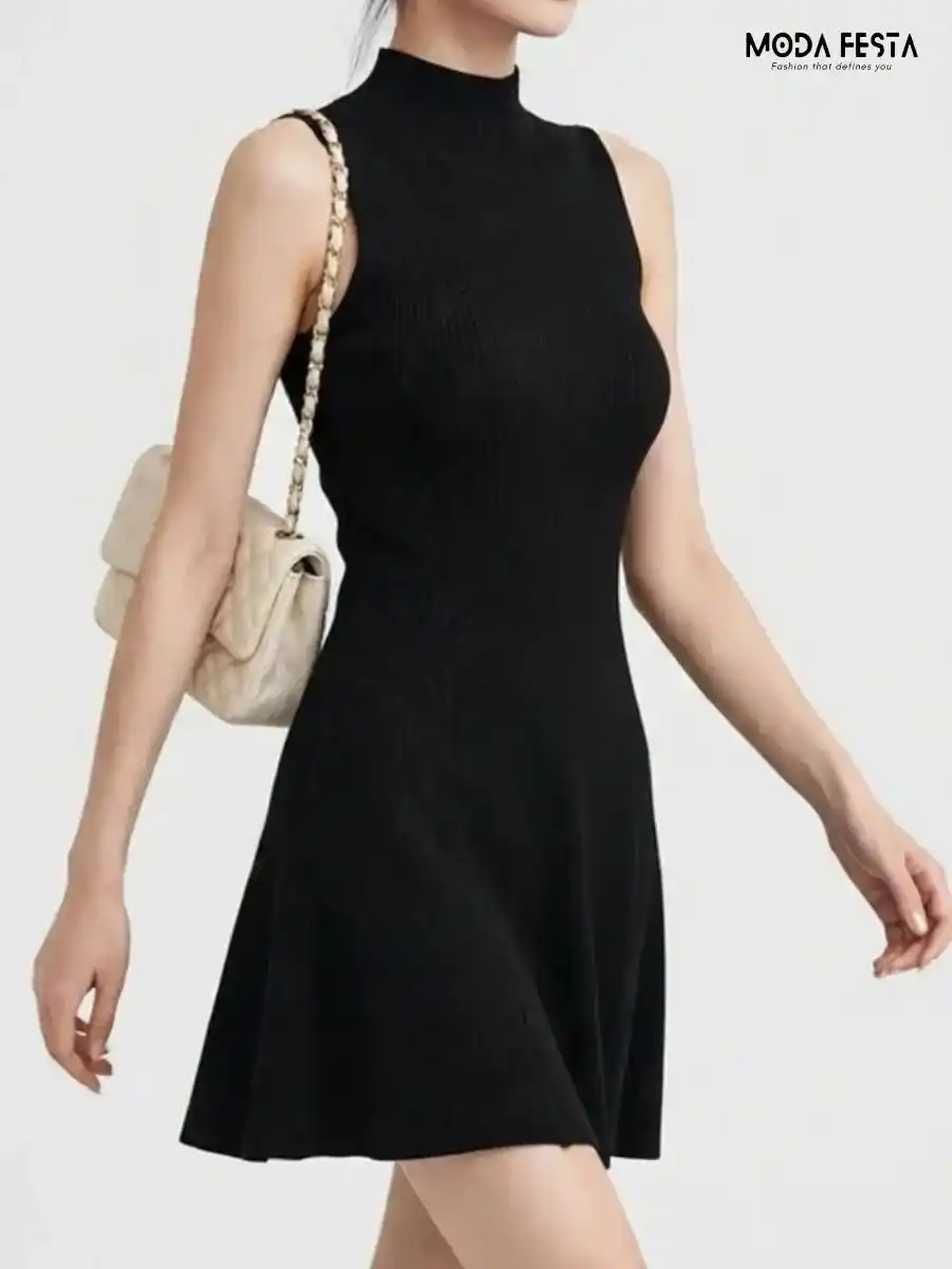 ModaFesta -knitted-a-line-dress-black