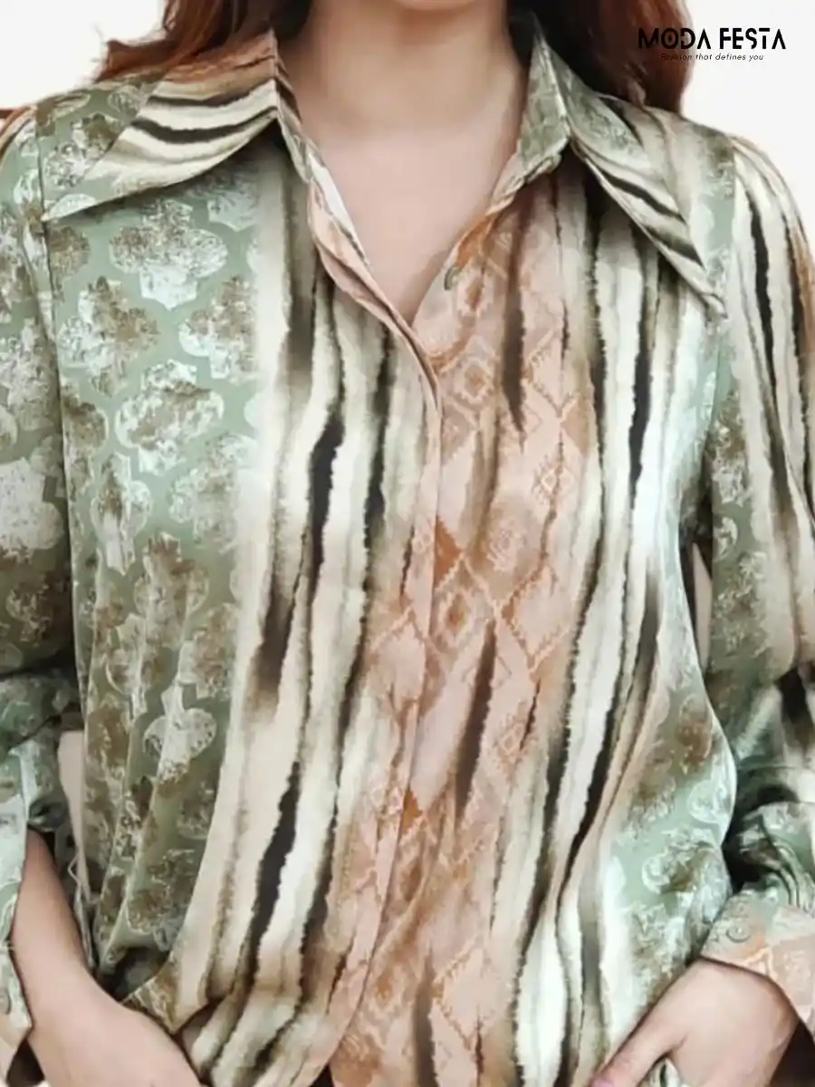 ModaFesta -elegant-printed-style-satin-shirt-green