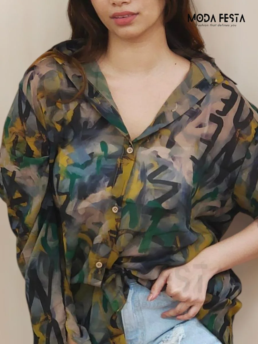 Chiffon Green Printed Shirt