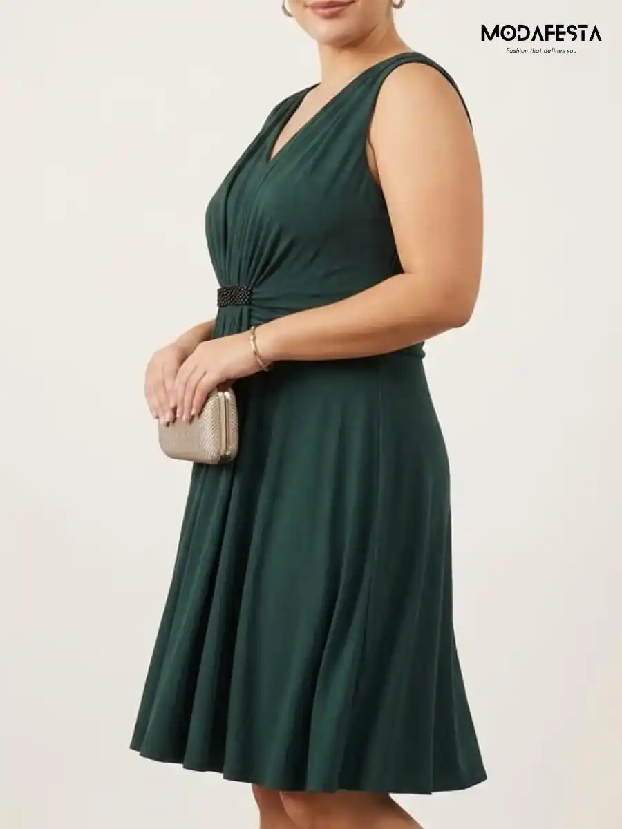 ModaFesta -v-neck-ruched-empire-waist-cocktail-dress-green