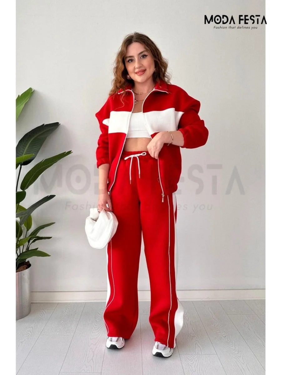 ModaFesta -woollen-zipper-coord-set-red