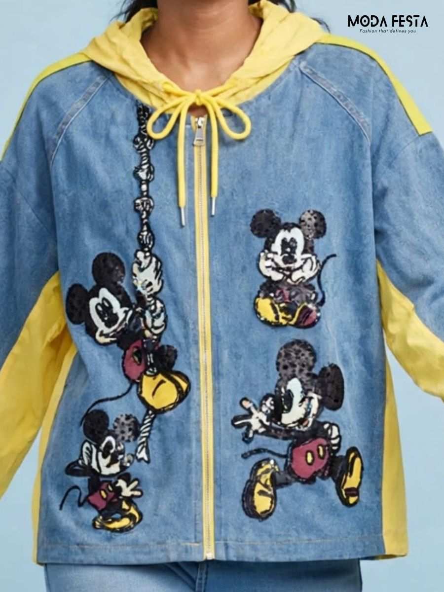 ModaFesta -cartoon-patchwork-hooded-denim-jacket