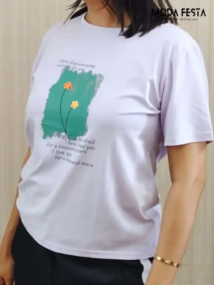 ModaFesta -minimal-printed-lilac-tshirt-for-women
