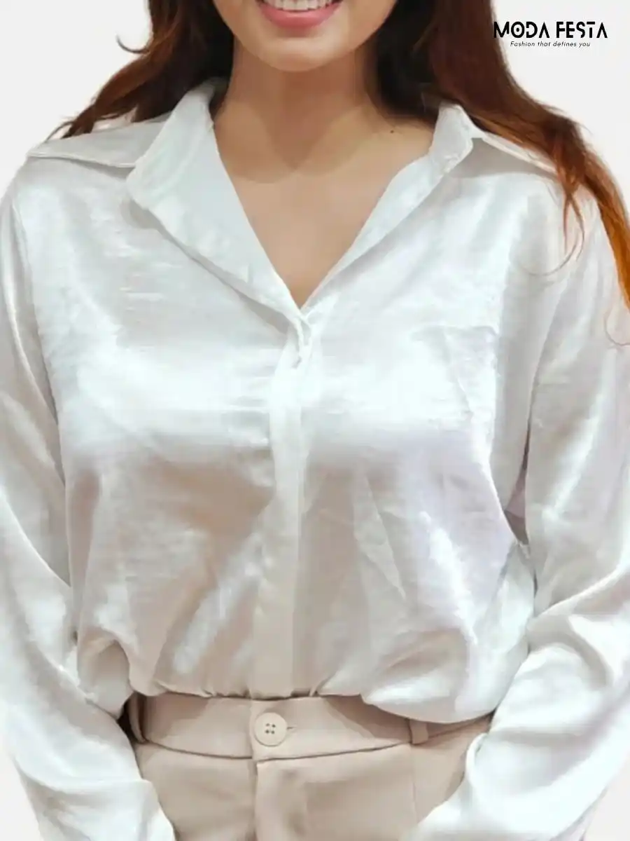 Shiny White Satin Shirt