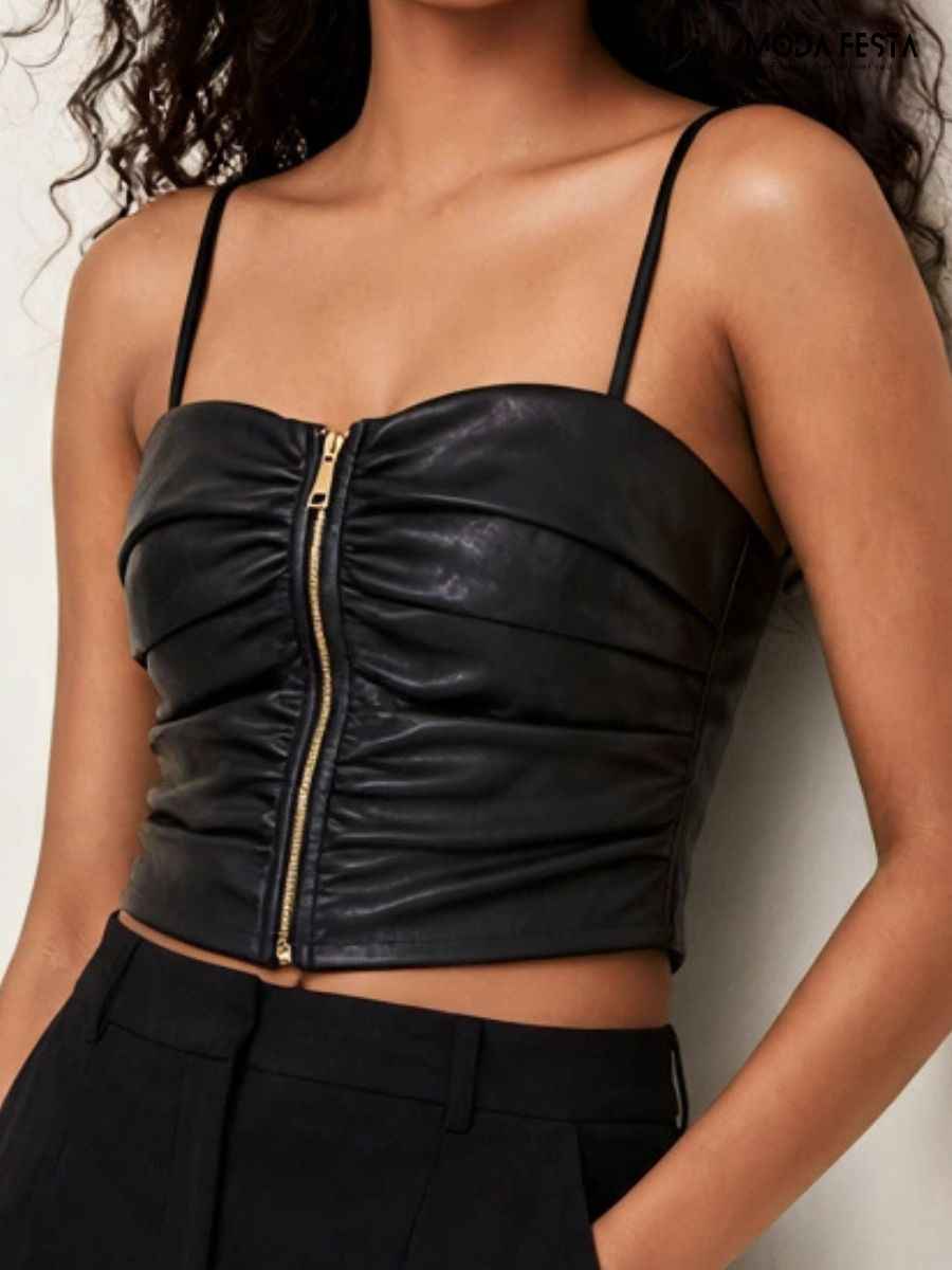 ModaFesta -leather-front-zip-bustier-corset-crop-top