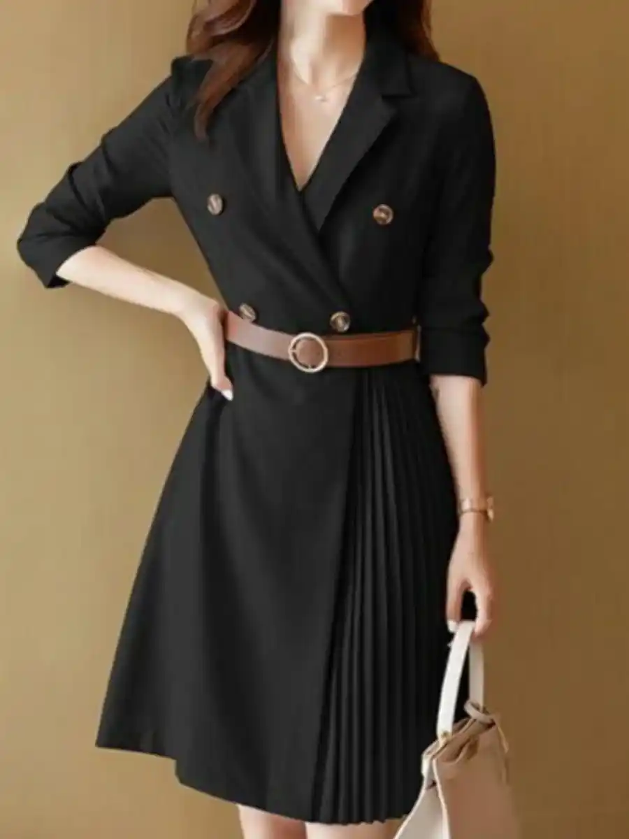 ModaFesta -pleated-blazer-dress-with-belt-black
