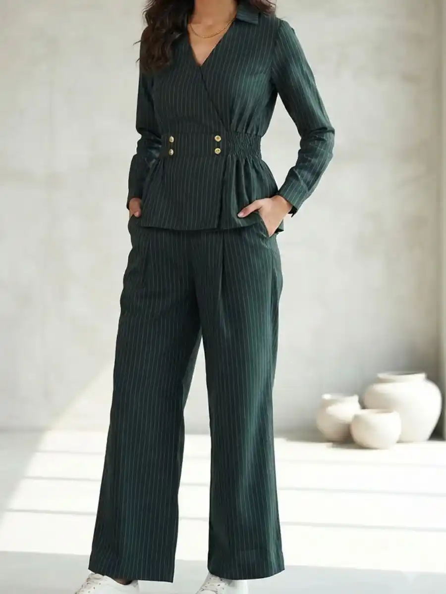 Emerald Pinstripe Peplum Coord Set