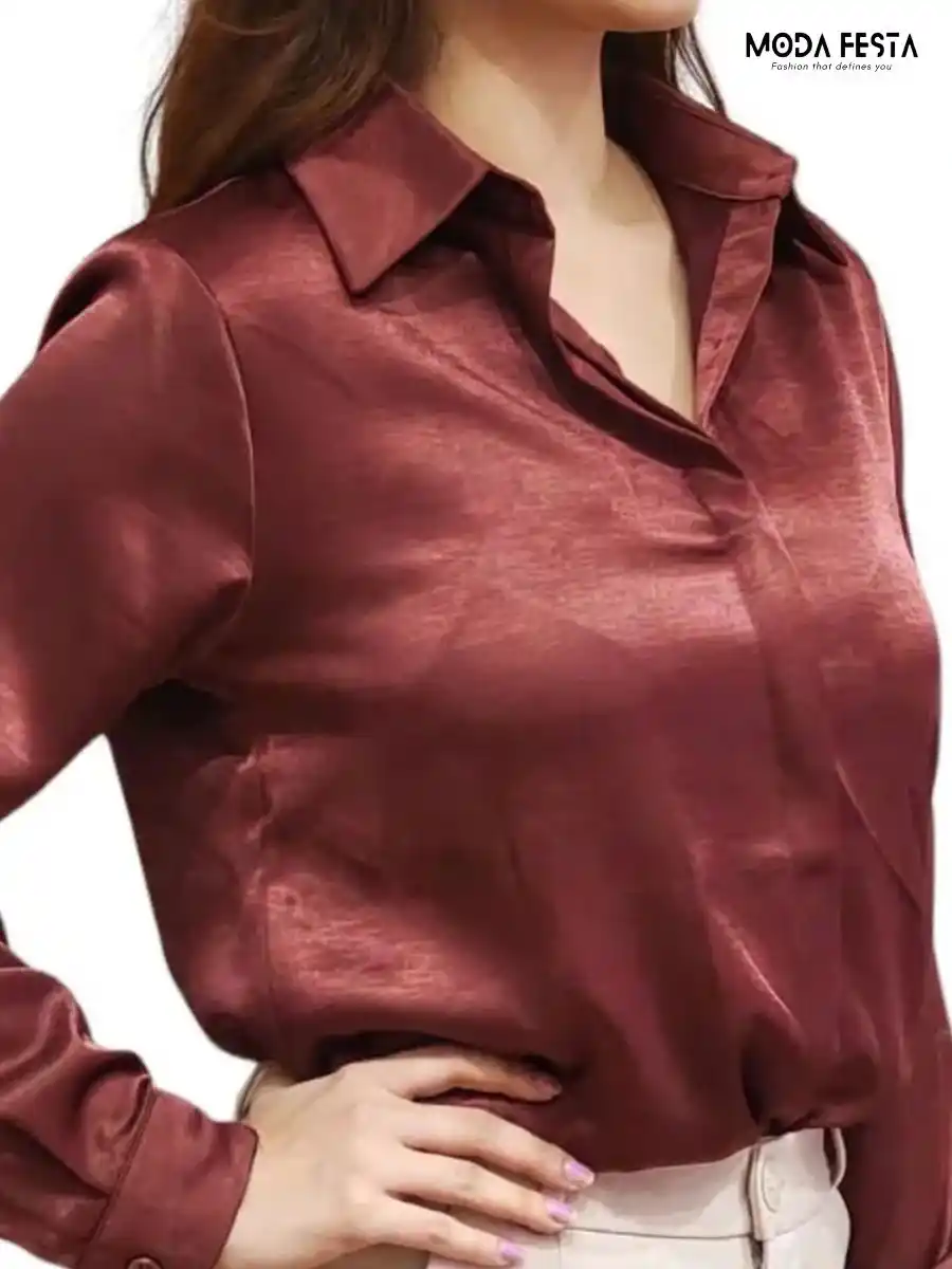ModaFesta -stylish-plain-satin-shirt-maroon