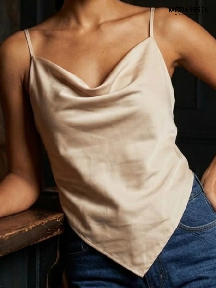 ModaFesta -cowl-satin-top-beige