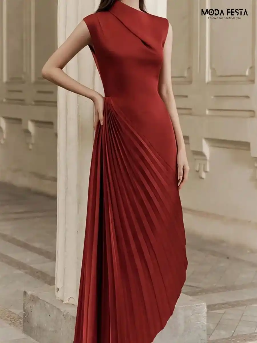 ModaFesta -peirse-luxury-irregular-pleated-evening-dress-maroon