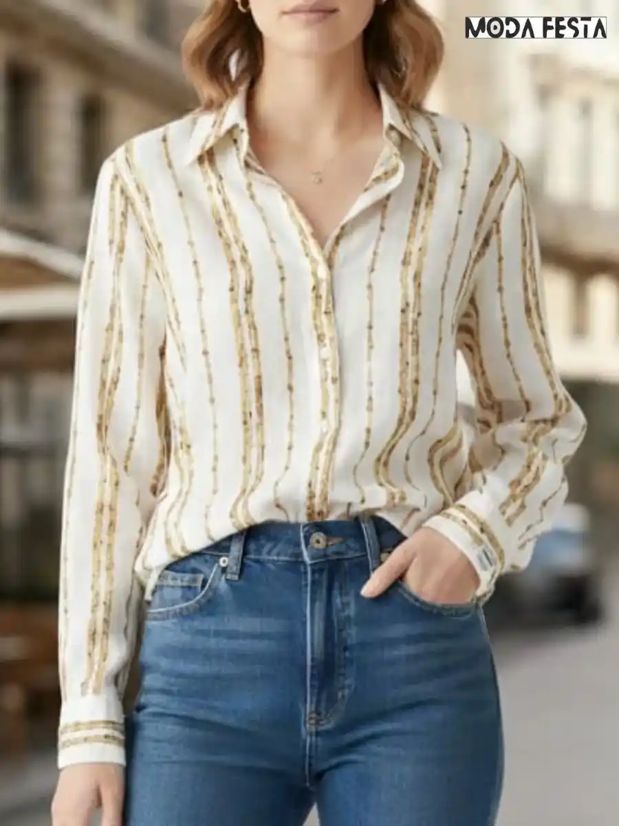 Elegant Brown And Beige Striped Shirt