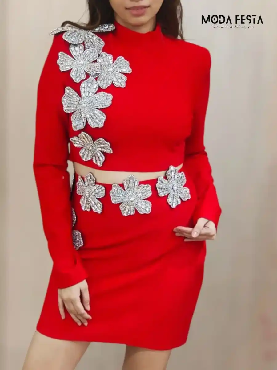 ModaFesta -knit-luxury-coord-set-red