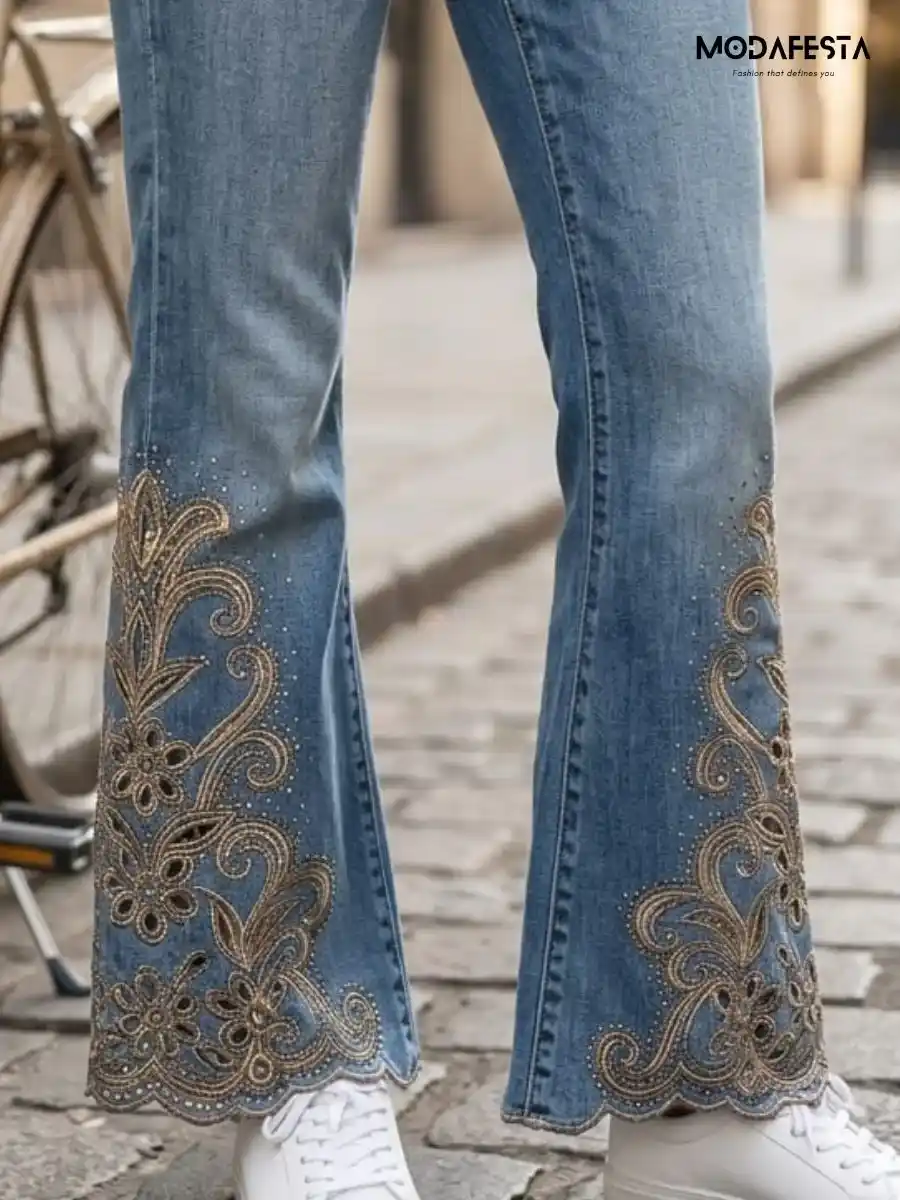 ModaFesta -trendy-sequenced-cutwork-boot-cut-jeans-blue