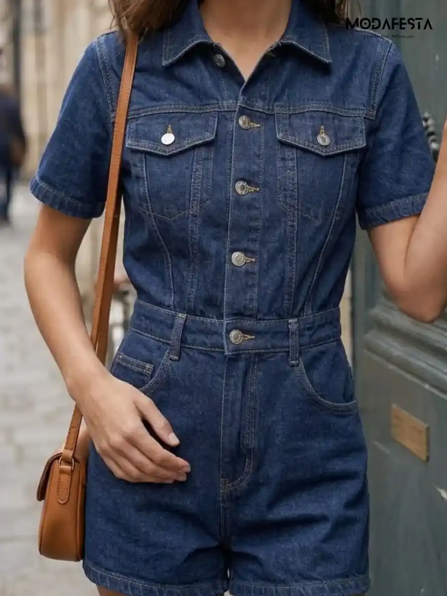 ModaFesta -elegant-short-denim-jumpsuit-navy-blue