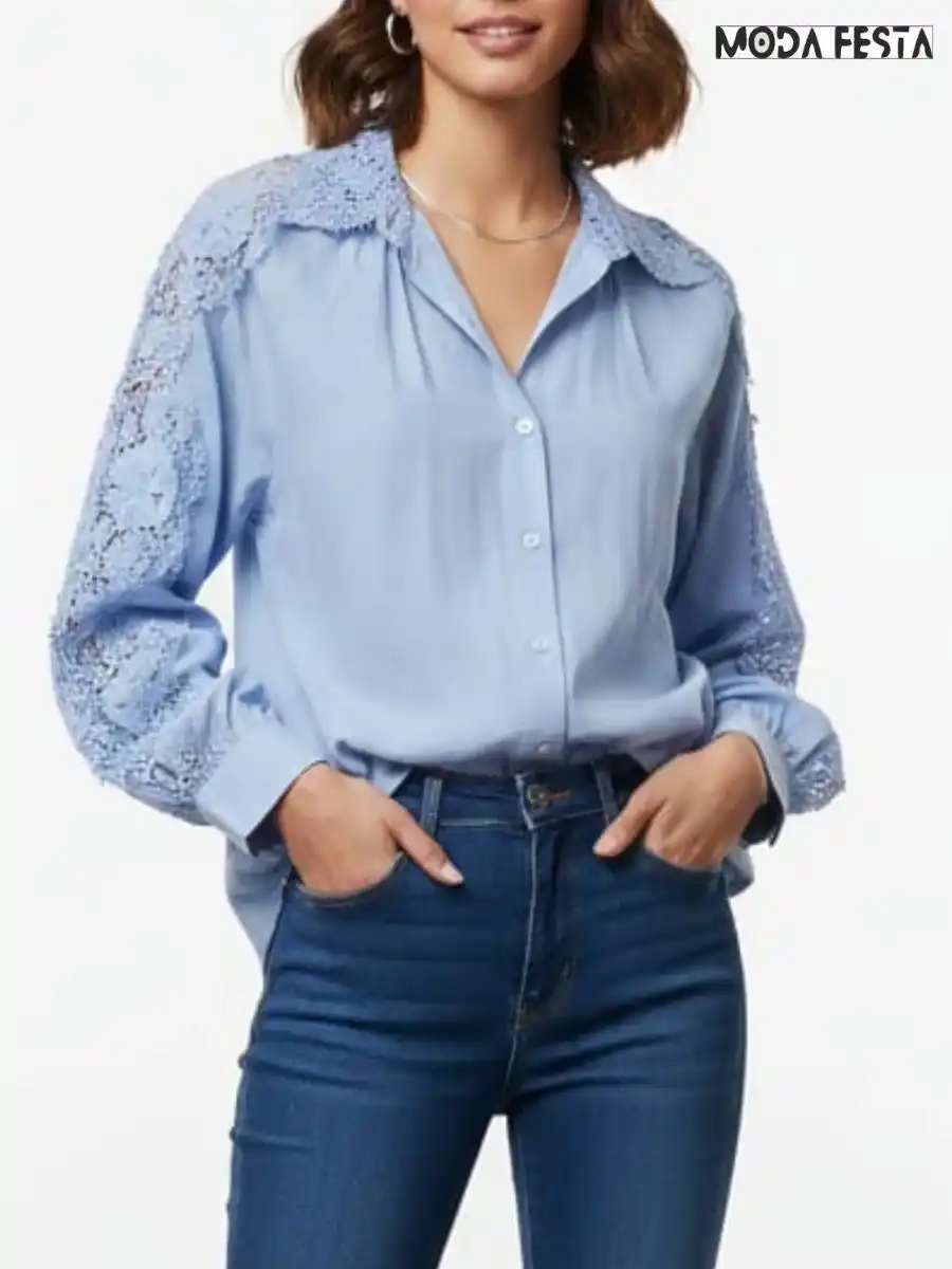 Elegant Sleeve Cutwork Cotton Shirt