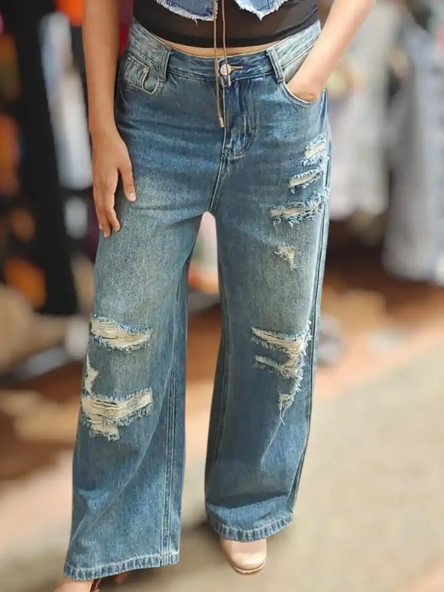 ModaFesta -stylish-ripped-baggy-jeans-blue