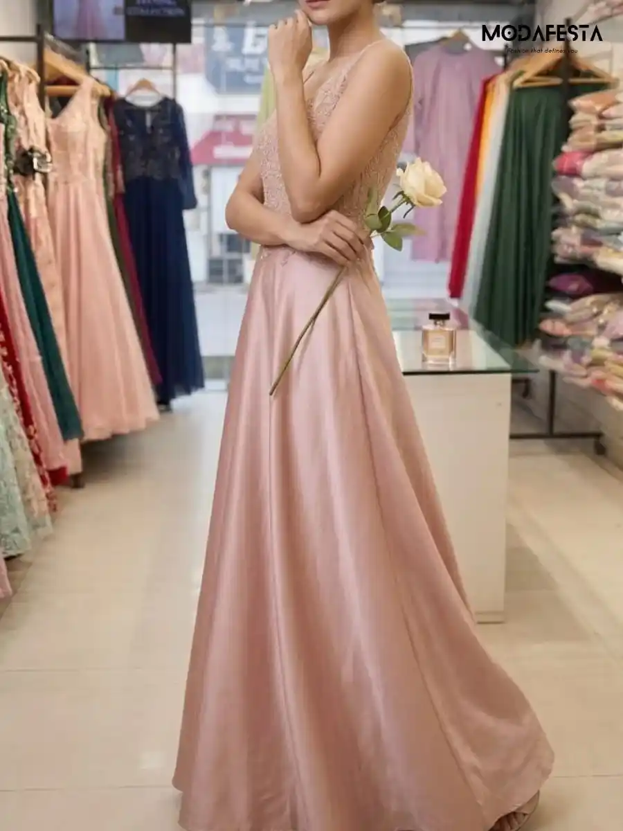 ModaFesta -elegant-v-neck-embellished-a-line-party-gown-peach