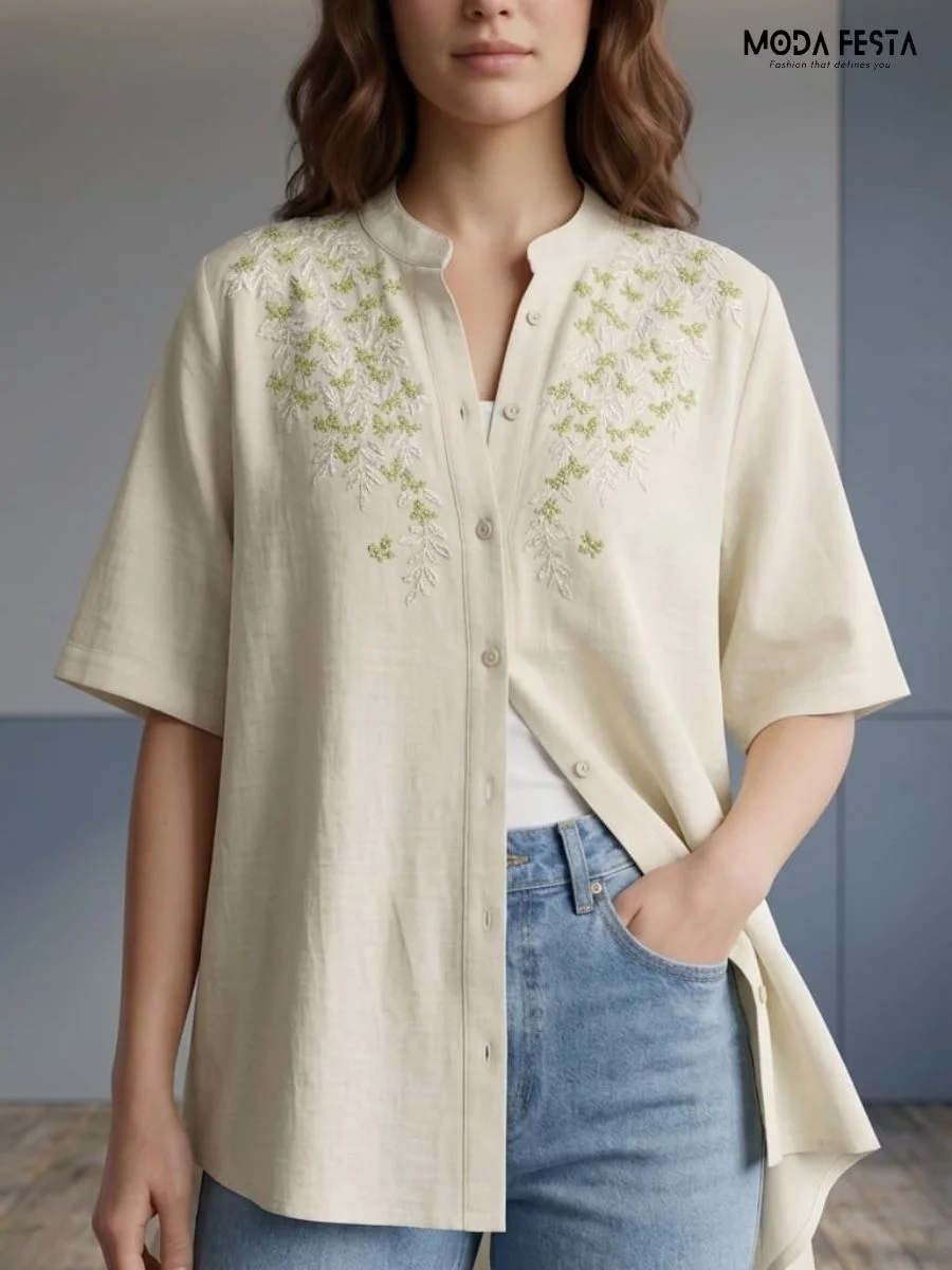 ModaFesta -embroidered-cotton-shirt-beige-4