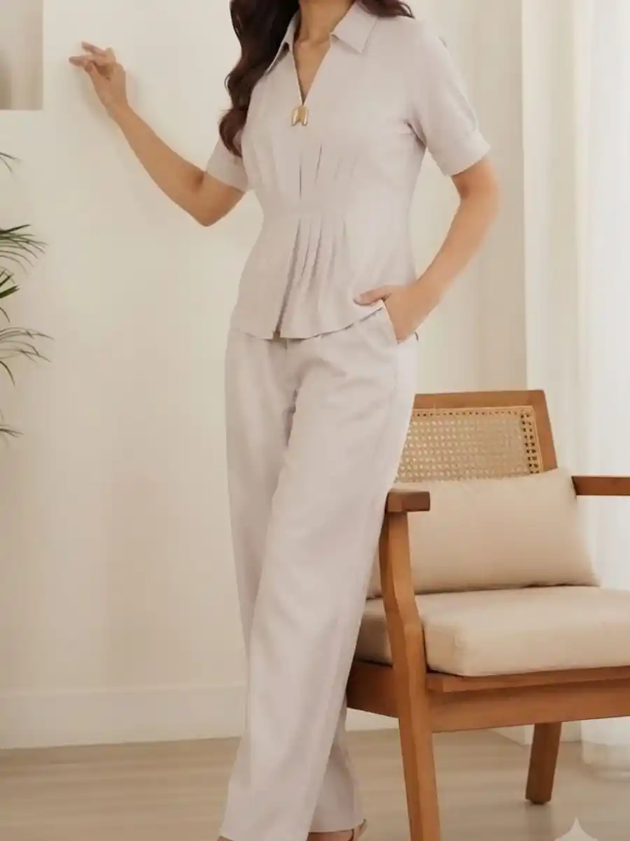 ModaFesta -collared-peplum-top-wide-leg-coord-set